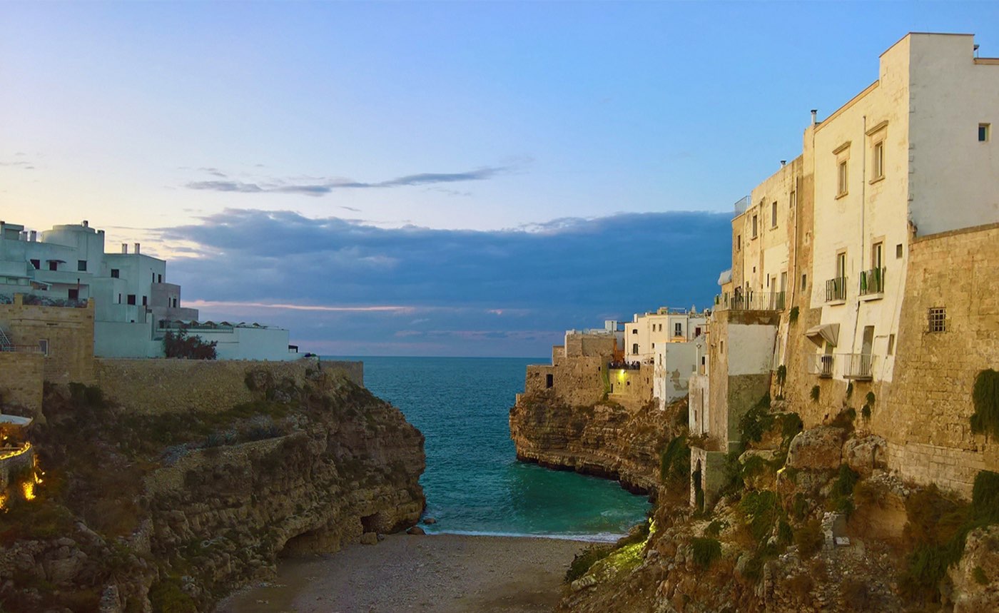 Polignano a Mare on its limestone cliff above the Adriatic