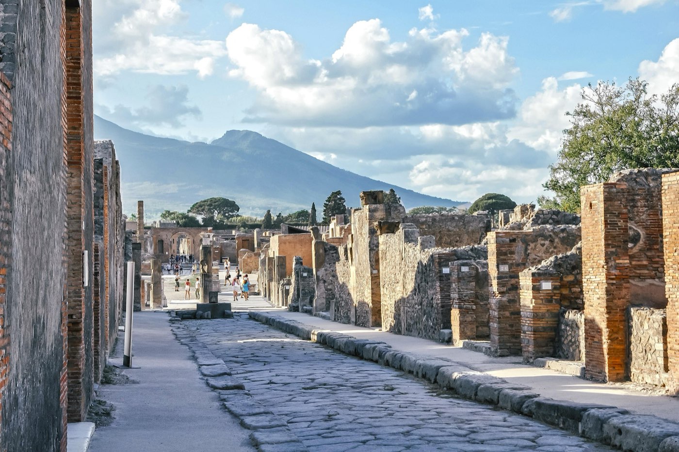 The ruins of Pompeii beneath Mount Vesuvius